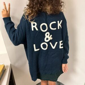 Elan Rock & Love Navy Oversized Cardigan One Size